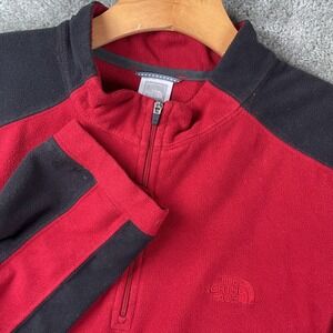 The North Face TKA 100 Fleece Pullover Mens L Red Black Excellent Quarter Zip